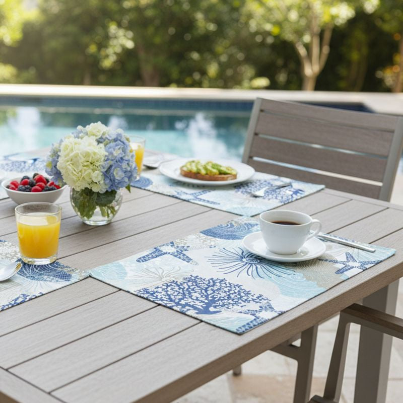 Set De Table En Lin Coraux Et Étoiles De Mer Stylisés