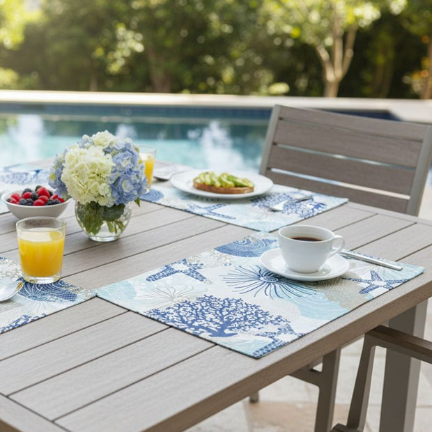 Set De Table En Lin Coraux Et Étoiles De Mer Stylisés