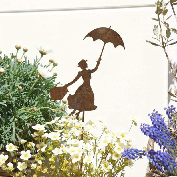 Sculpture Jardin Femme En Métal Avec Parapluie Décoratif