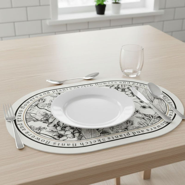 Set De Table Cuir Décoratif À Fleurs Noir Et Blanc