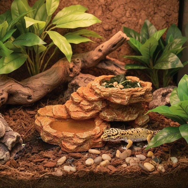 Décoration Terrarium Avec Double Gamelle Effet Roche