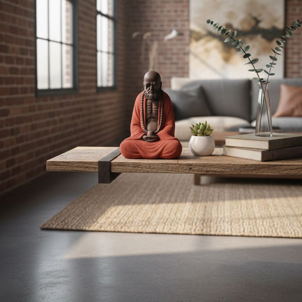 Sculpture En Argile Bouddha Zen Assis En Méditation Avec Chapelet