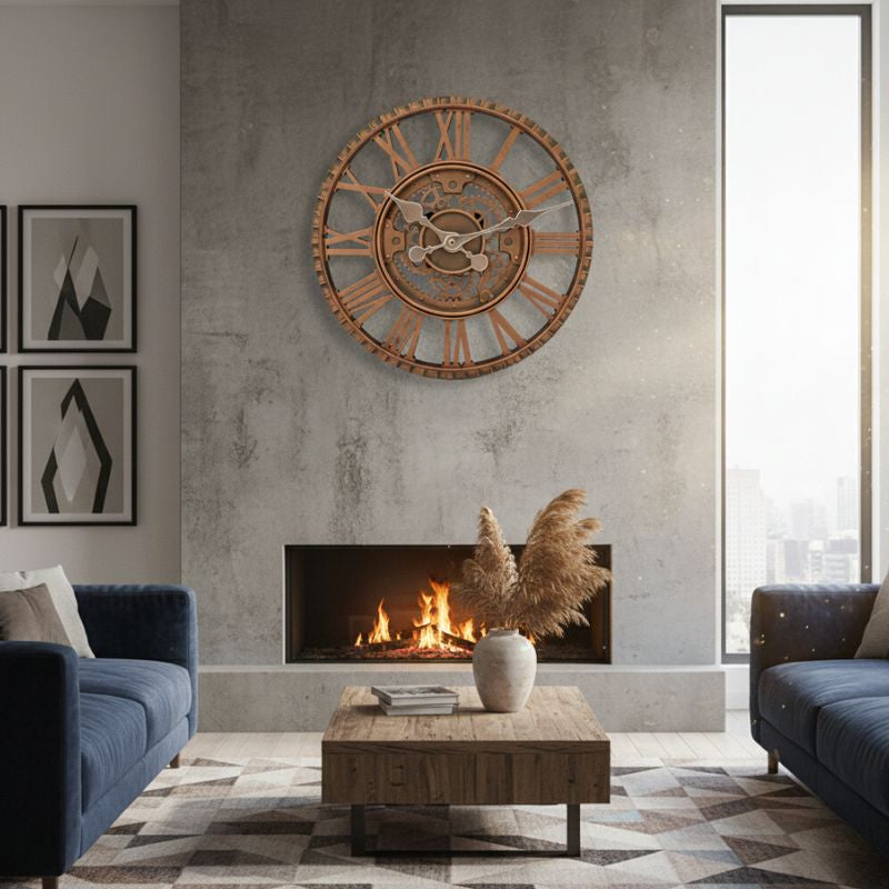 Horloge Ancienne Murale Avec Engrenages Apparents Et Chiffres Romains