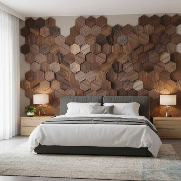 Panneau Mural Bois Hexagonal Avec Design 3D