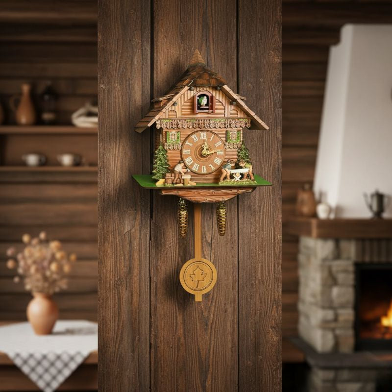 Horloge Coucou Murale En Bois Style Chalet Avec Scène Forestière