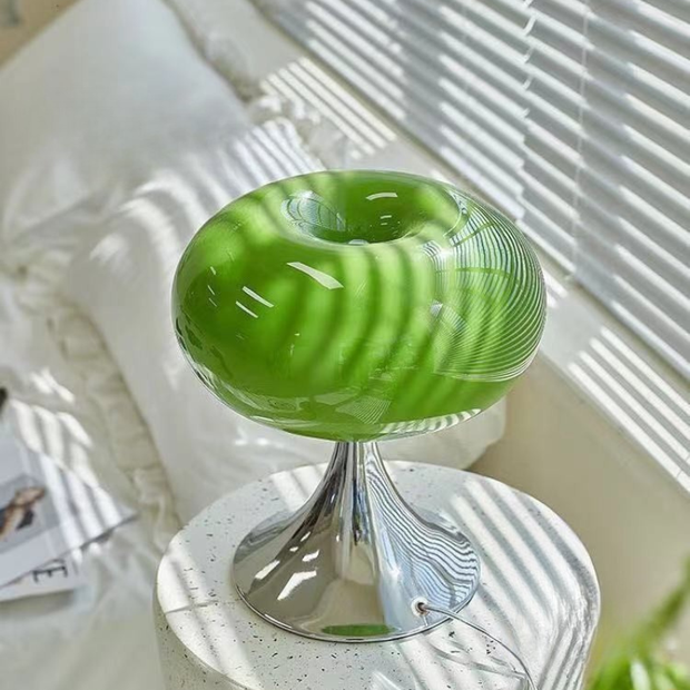 Lampe Champignon Verte Style Vintage Avec Base Métallique