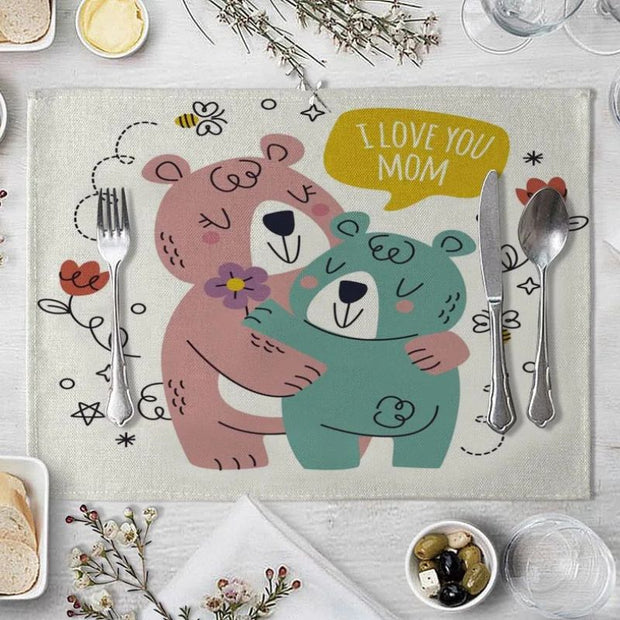 Set De Table En Lin Ours Maman Et Bébé