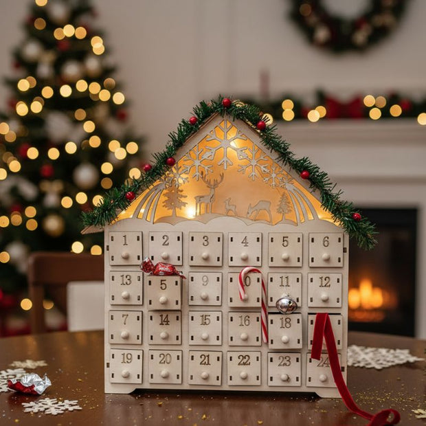 Calendrier De L’Avent Décoratif En Bois Gravé Élégant