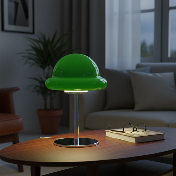 Lampe Champignon Verte Avec Pied Chromé Design Moderne