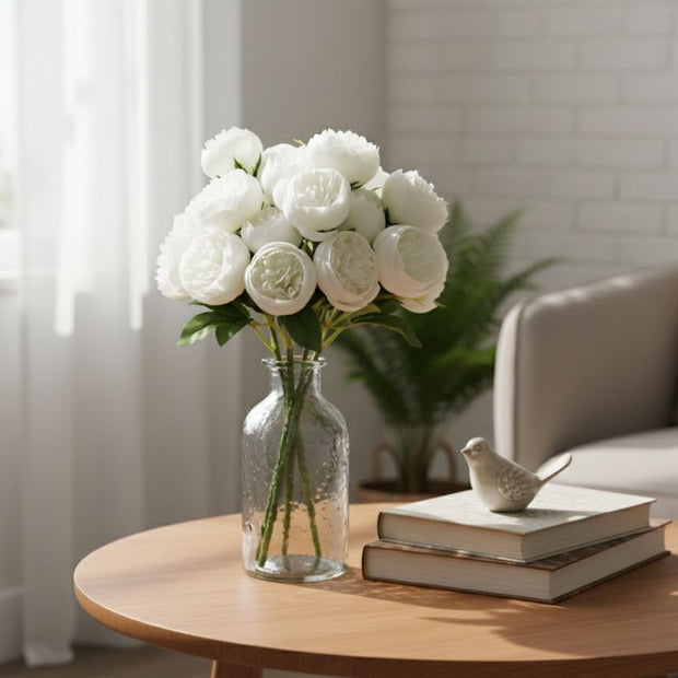 Fleur Artificielle Blanc Roses En Bouquet Volumineux