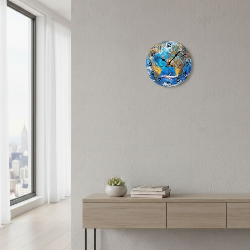 Horloge Monde Décorative Avec Illustration Moderne