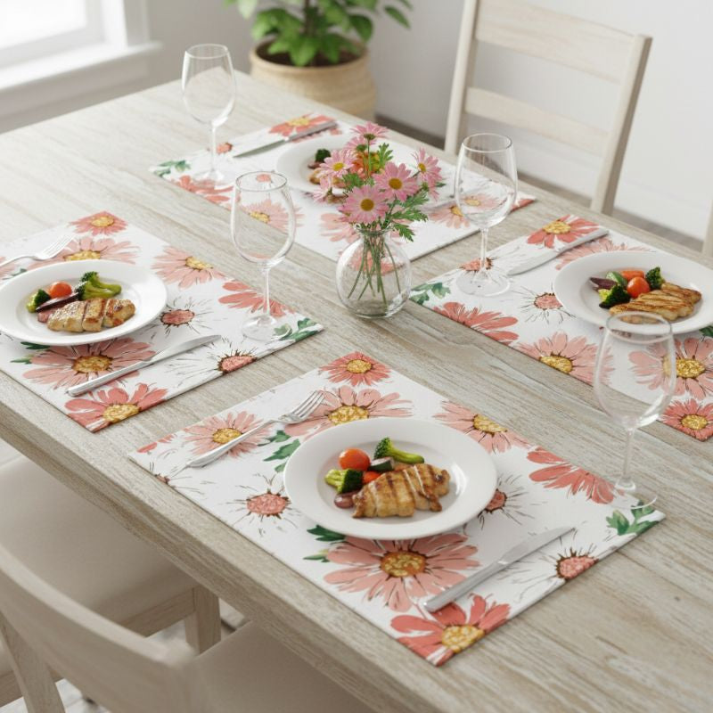 Set De Table En Lin Motif Fleurs Champêtres Tons Rosés