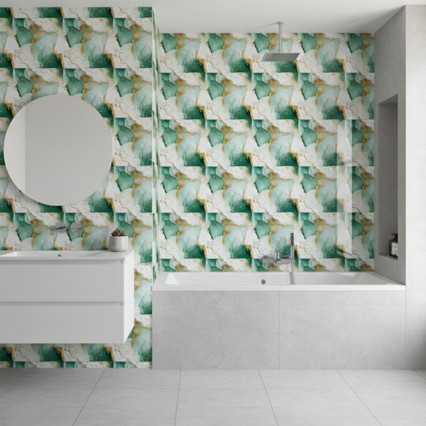 Panneau Mural Salle De Bain Élégant Avec Texture Marbrée Vert