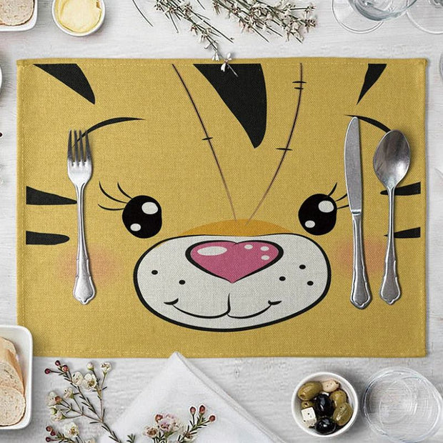 Set De Table En Lin Naturel Imprimé Tigre