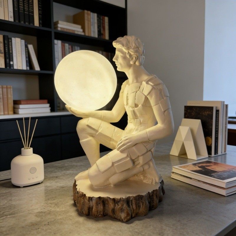 Sculpture David Lumineuse Avec Sphère Éclairée