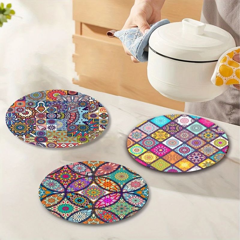 Set De Table Bois Mandala Style Bohème Chic Lot de 4 Pièces
