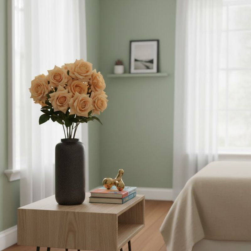 Fleur Artificielle Orange En Roses Ouvertes Avec Feuillage Mat