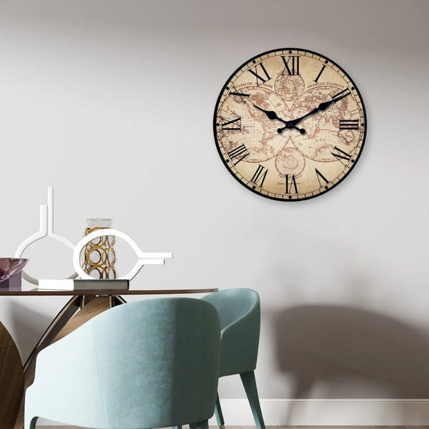 Horloge Monde En Bois Avec Design Carte Géographique Vintage
