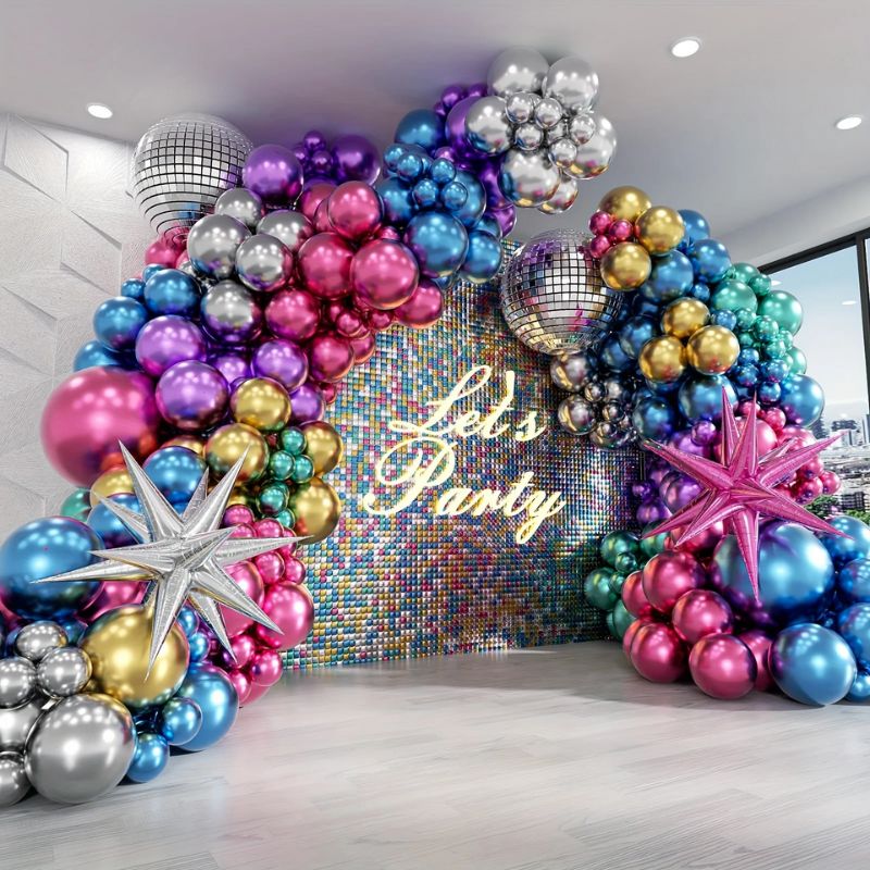 Décorations Festives Kit D’Arche De Ballons Métalliques Disco 135 Pièces