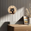 Horloge En Bois Murale Avec Illustration Chat Noir
