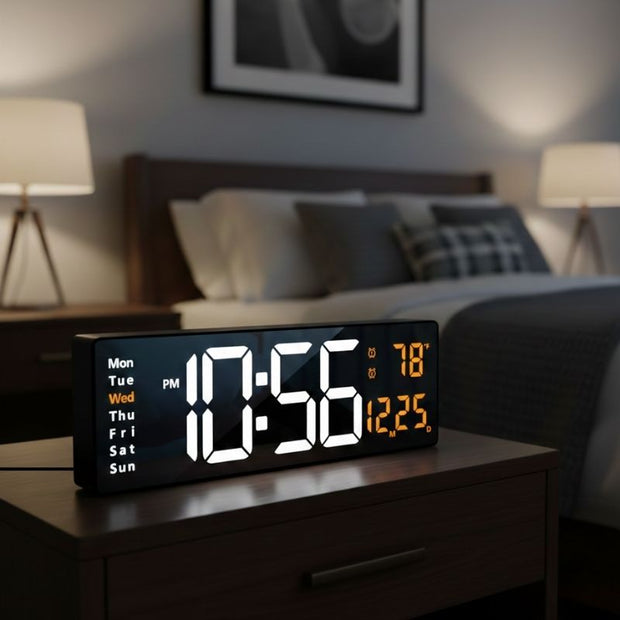 Grande Horloge Murale Numérique LED Avec Télécommande