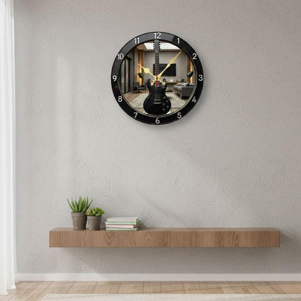 Horloge En Bois Murale Avec Design Guitare Moderne