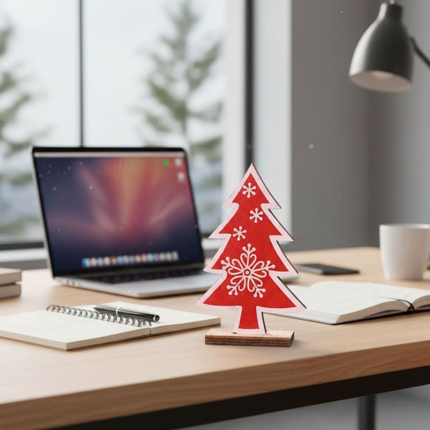 Mini Sapin de Noël en bois avec Motif Flocon de Neige