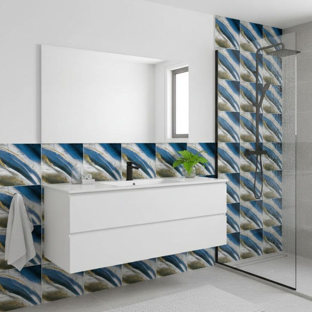 Panneau Mural Salle De Bain Imperméable Avec Finition Marbre Bleu