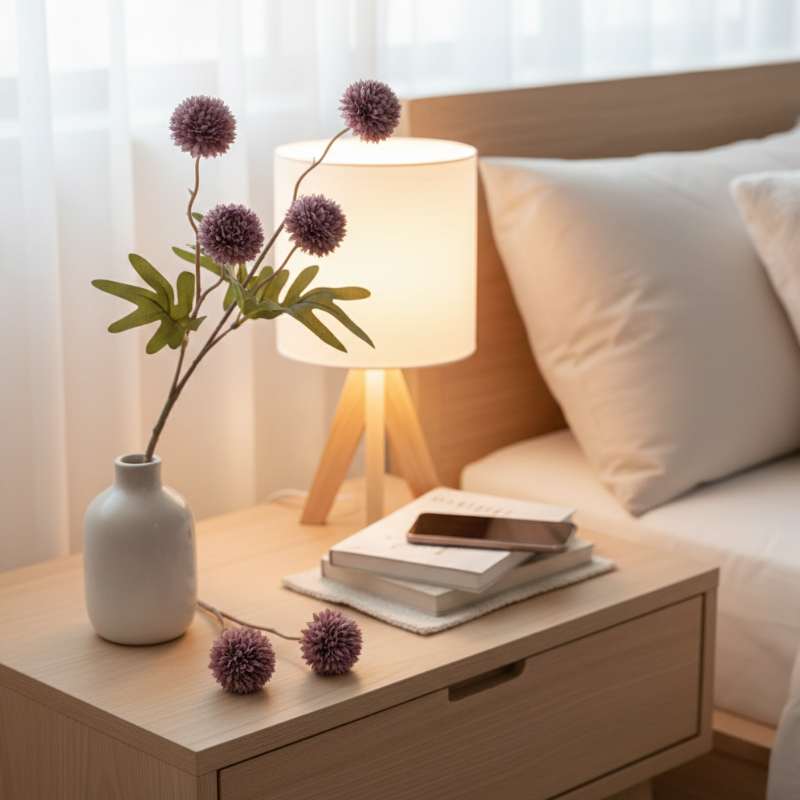 Fleur Artificielle Violet En Tige Avec Fleurs Pompon Texturées