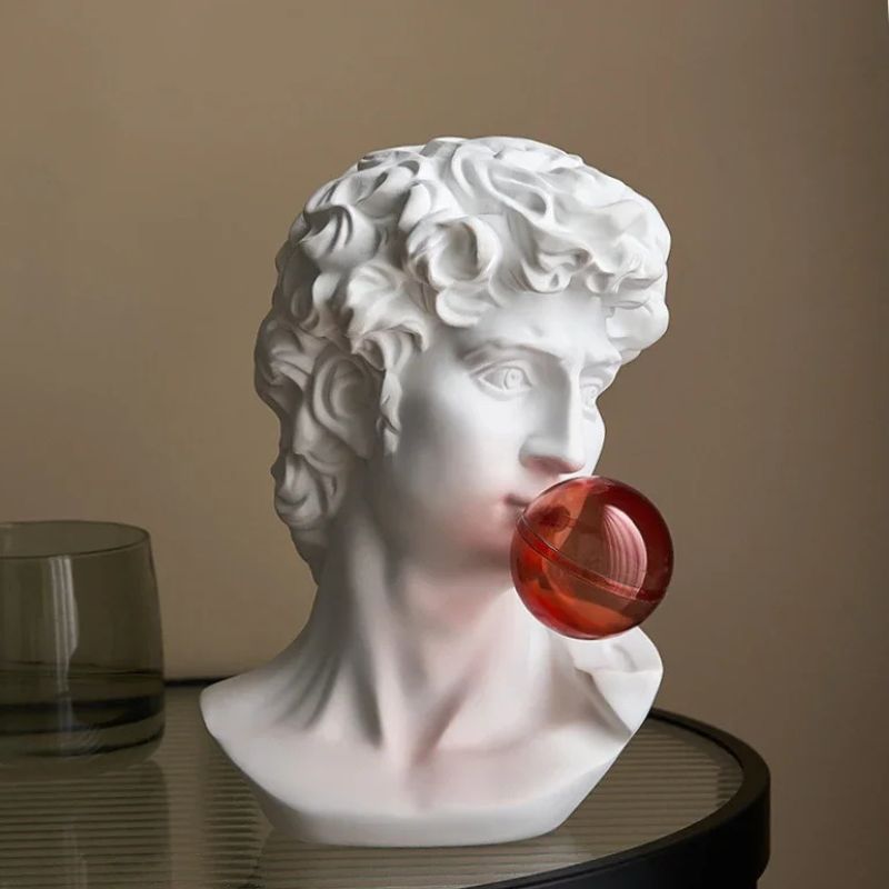 Sculpture David Moderne Avec Sphère Rouge Artistique