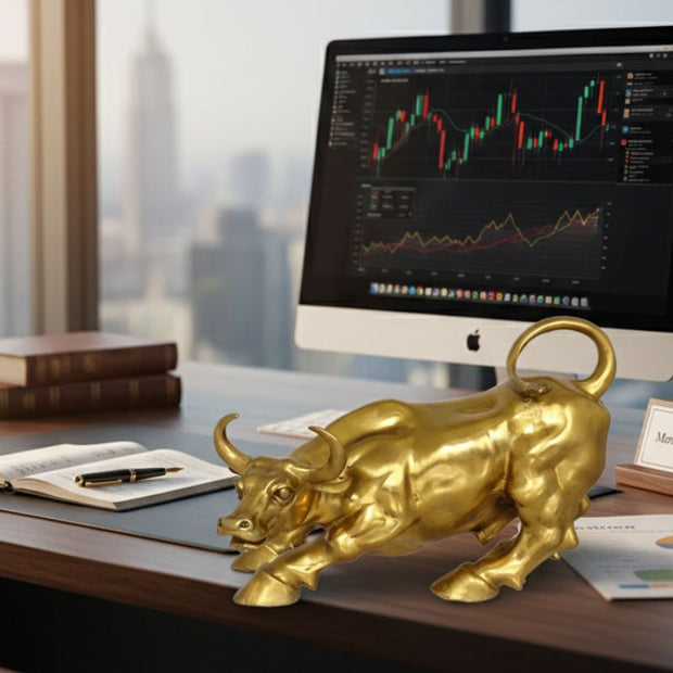 Sculpture Métal Taureau Doré Décoratif