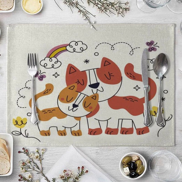 Set De Table en Lin Enfant Motif Chats Mignons