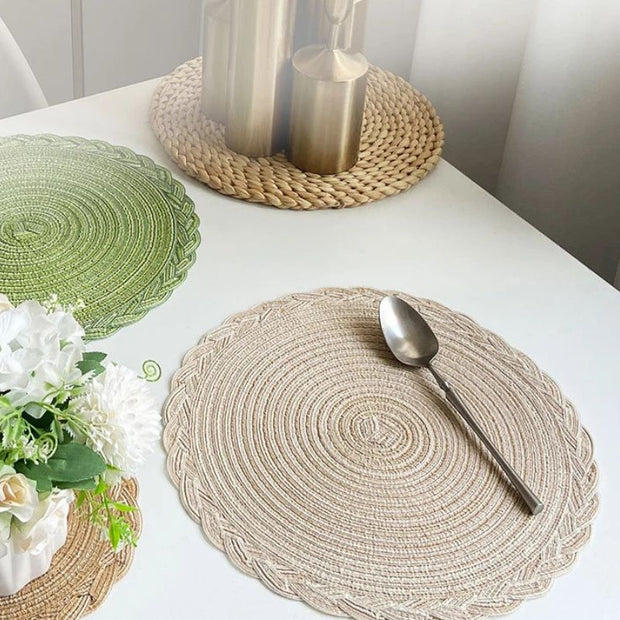 Set De Table Vinyle Rond Tissé Naturel Et Lavable