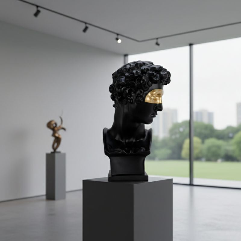 Sculpture Buste David Avec Masque Doré Moderne