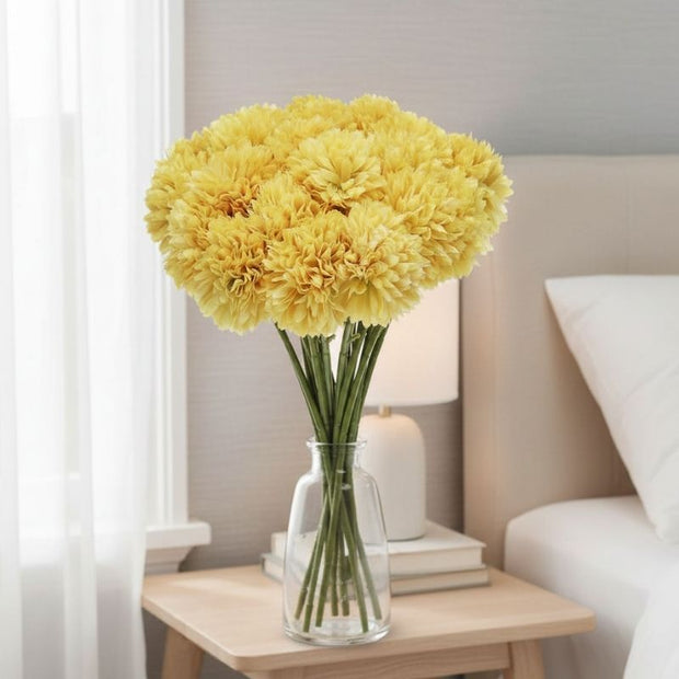 Fleur Artificielle Jaune Avec Effet Pompon Naturel