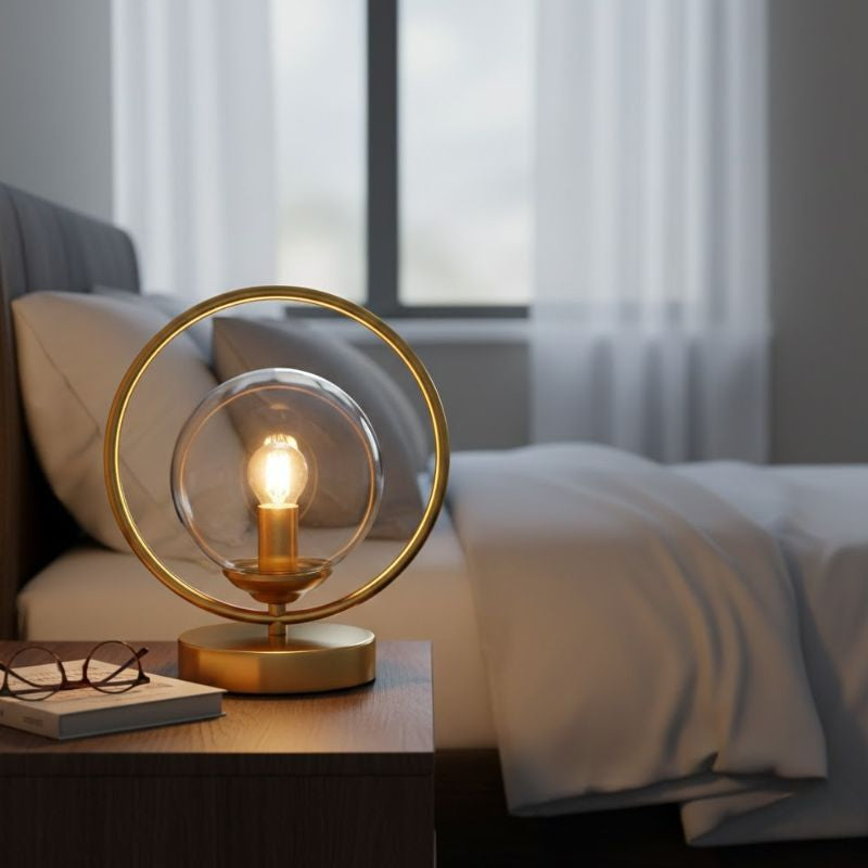 Lampe De Table Design En Métal Avec Globe En Verre