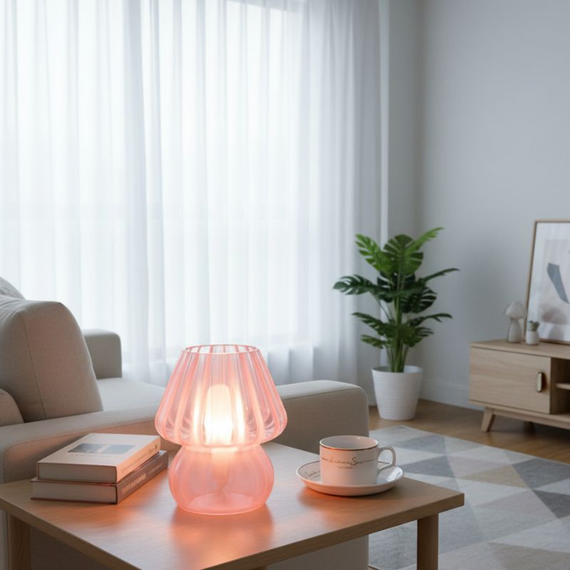 Lampe Champignon Vintage En Verre Rose Style Murano