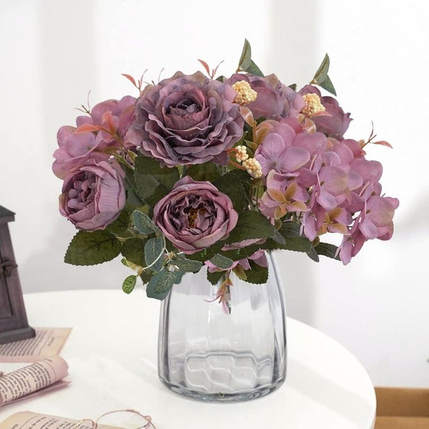 Fleur Artificielle Violet En Bouquet Avec Roses Et Hortensias