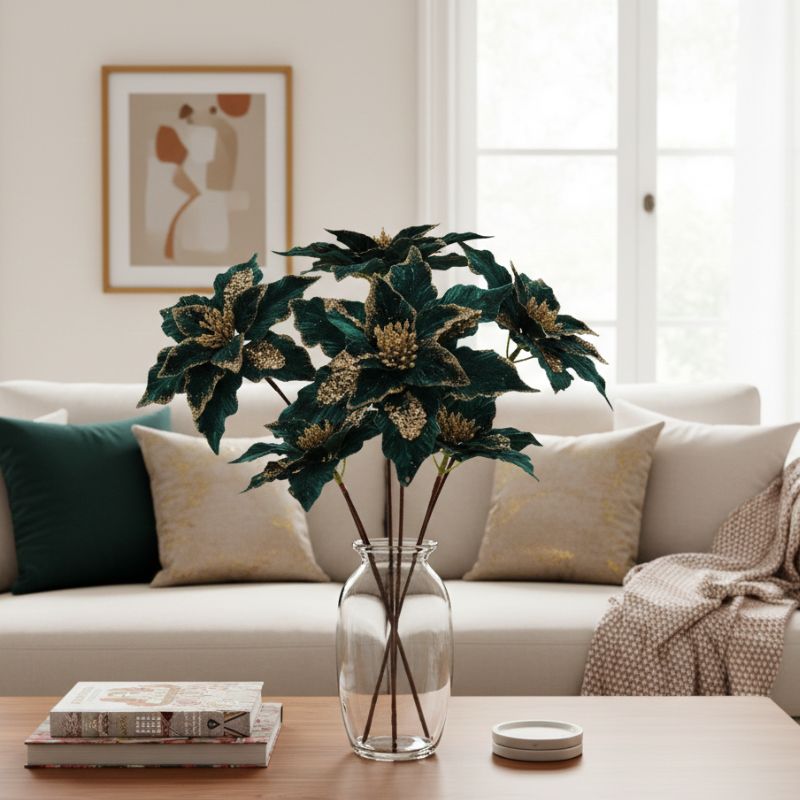 Fleur Artificielle Vert Feuillage Pailleté Décoratif