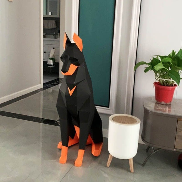 Sculpture Papier Doberman Géométrique 3D en Papercraft