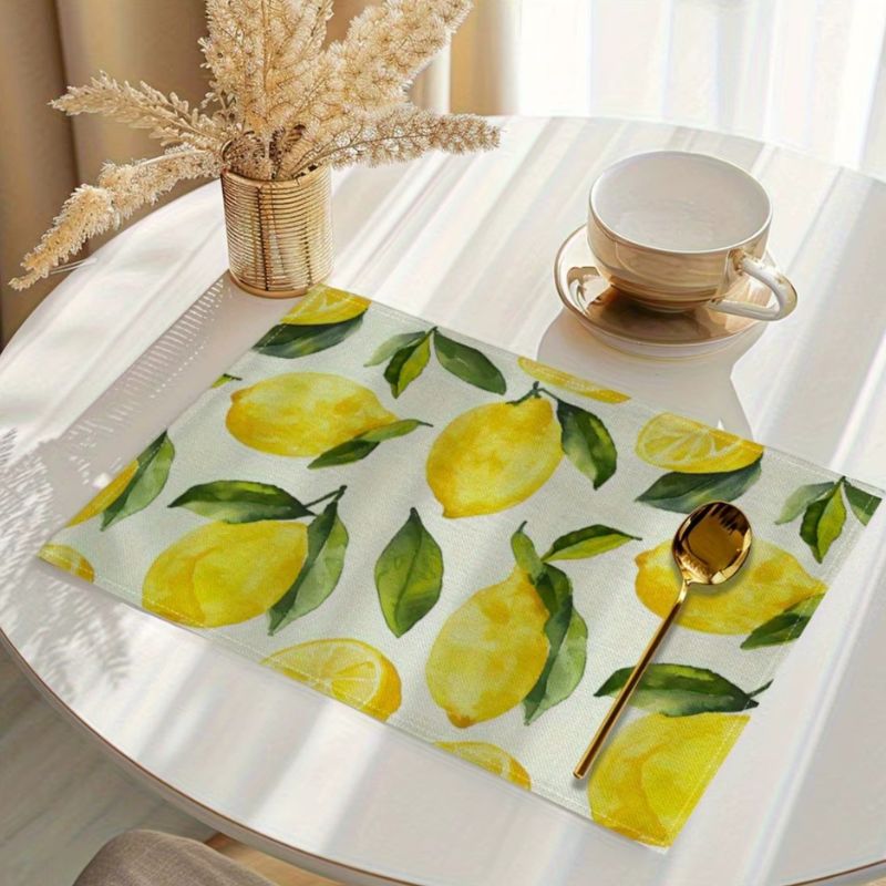 Set De Table Lavable Avec Motif Citron Jaune Et Feuilles Vertes 2 Pièces