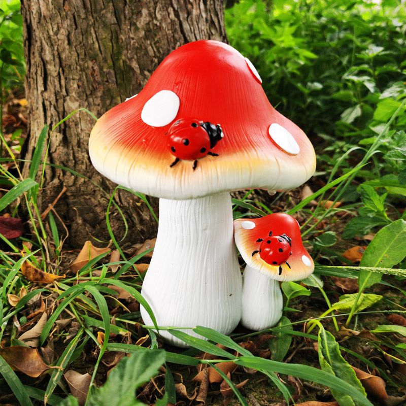 Sculpture Jardin Champignon Décoratif Avec Coccinelles