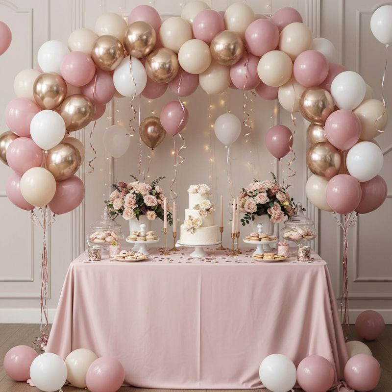 Décoration Festive Ballons de Luxe Tons Doux et Dorés