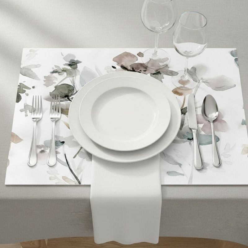 Set De Table En Lin Motif Floral Aquarelle Élégant