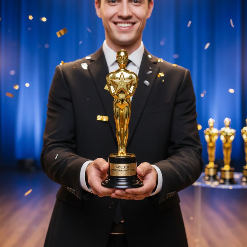 Statuette Oscar Dorée Avec Étoile De Récompense Élégante