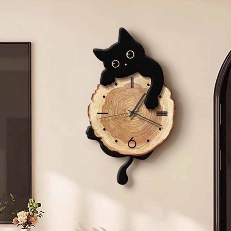 Horloge Murale Décorative Avec Chat Et Style Scandinave