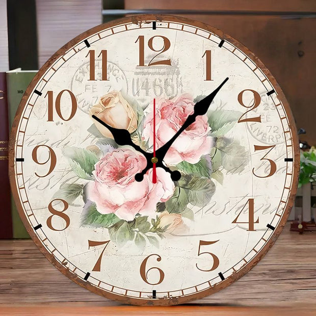 Horloge Murale Ronde Style Vintage Floral
