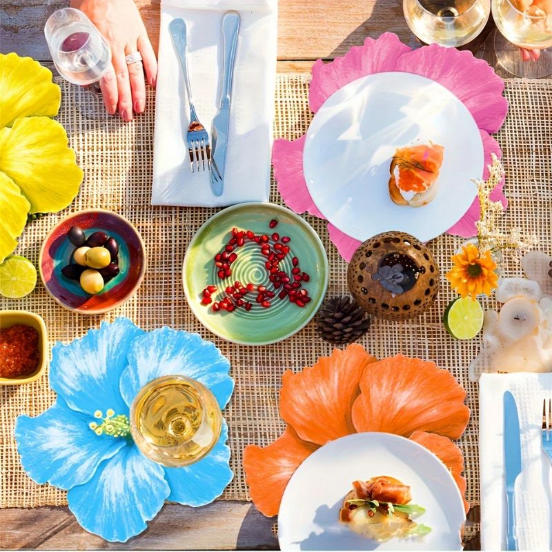 Set De Table Jetable Hawaïen Avec Fleurs D’Hibiscus Lot de 24 Pièces