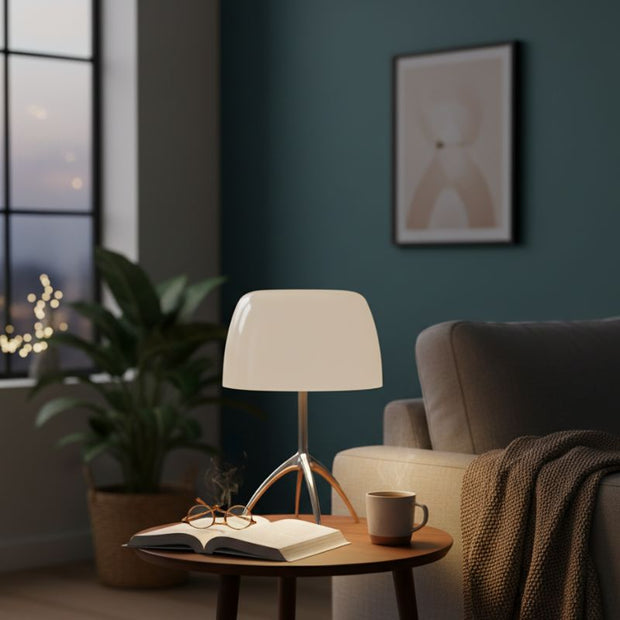 Lampe À Poser Champignon Blanche Avec Pied Chromé Original