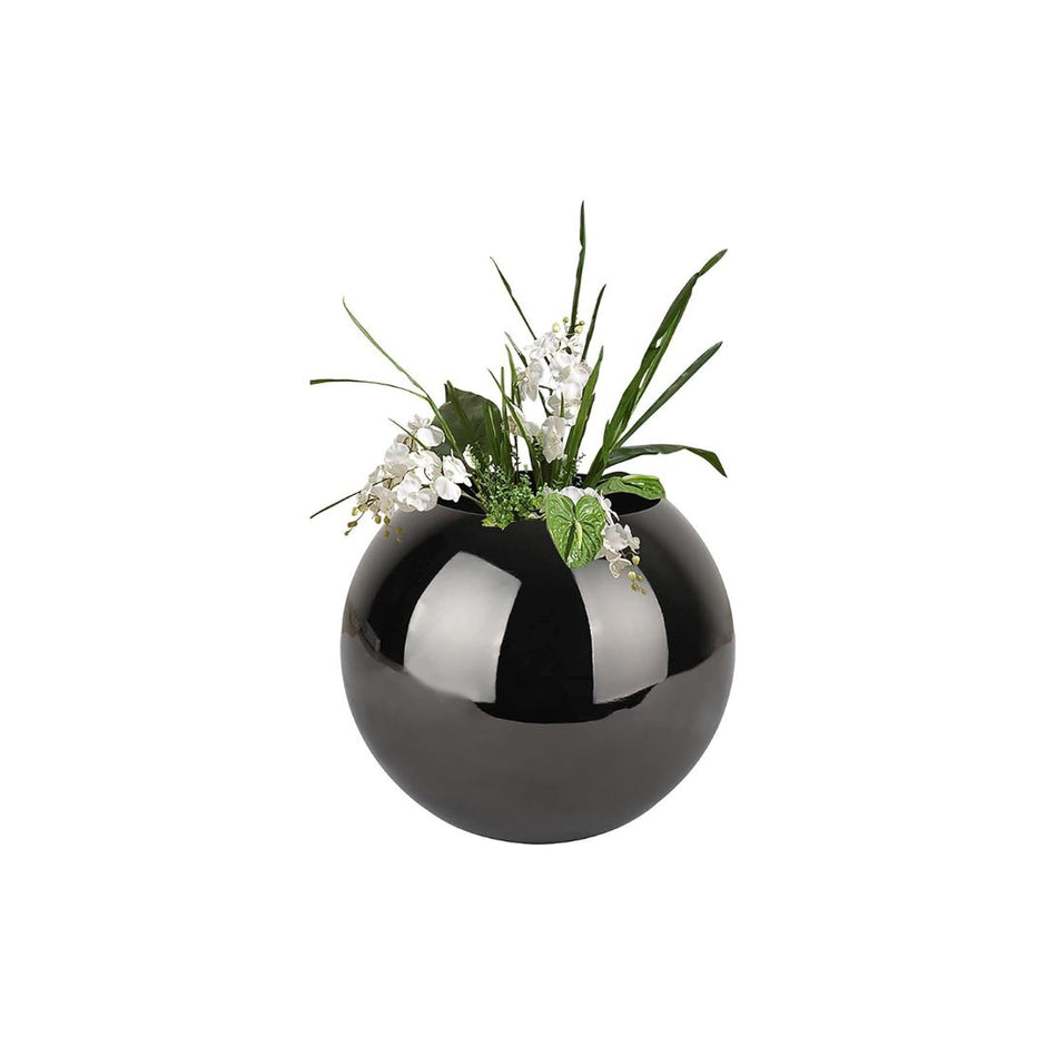 Vase Rond Sphérique Noir en Verre Moderne